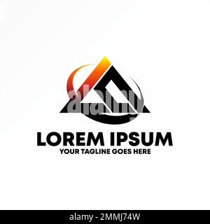 Lettera o parola LD o LC sans serif font in triangolo come montagna con cerchio grafico logo design astratto concetto vettore stock avventura o iniziale Illustrazione Vettoriale