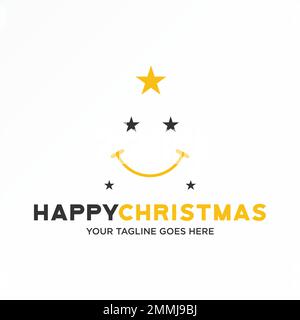 Stella semplice come l'albero di Natale albero e sorriso volto immagine grafica icona logo disegno astratto concetto vettore stock relativo alla celebrazione Illustrazione Vettoriale