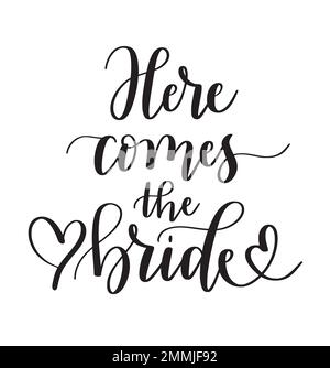 Ecco la sposa. Cute moderna calligraphy romantico doodle di ricevimento di nozze Illustrazione Vettoriale