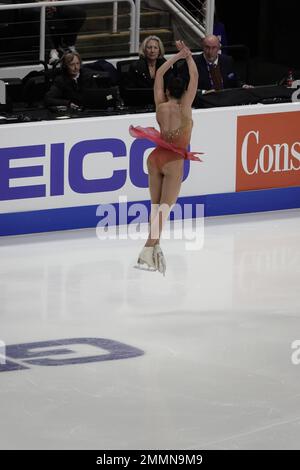 San Jose, California, Stati Uniti. 27th Jan, 2023. Ting Cui si esibisce alla finale di WomenÕs al Toyota US Figure Skating Championship 2023 Credit: Motofoto/Alamy Live News Foto Stock