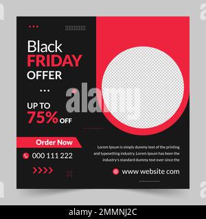 Vendita stagionale del black friday post sui social media e modello di banner Web per il marketing digitale. Modello modificabile di tendenza per la promozione del prodotto Illustrazione Vettoriale