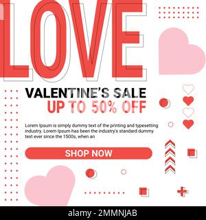 Poster delle offerte speciali di San Valentino, post sui social media di San Valentino e modello di banner Web Illustrazione Vettoriale