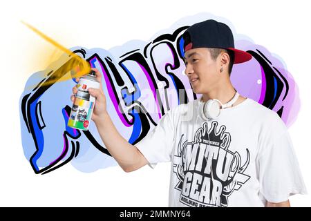 I graffiti del giovane uomo Foto Stock