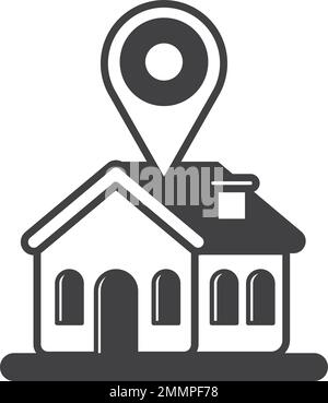 Casa e posizione pin illustrazione in stile minimal isolato su sfondo Illustrazione Vettoriale