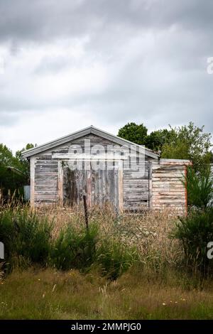 Vecchio capannone, Turangi, Lago Taupo, Isola del Nord, Nuova Zelanda Foto Stock