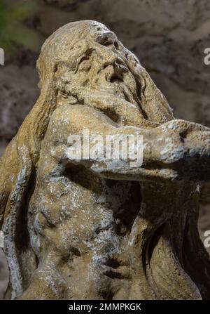 Scultura in pietra di San Onuphrius, Rukomysh. Scritto da Pinzel. Foto Stock