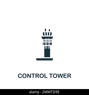 Icona della torre di controllo. Semplice segnale monocromatico dalla collezione di elementi dell'aeroporto. Icona della torre di controllo per logo, modelli, web design e infografiche. Illustrazione Vettoriale