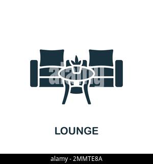Icona lounge. Semplice segnale monocromatico dalla collezione di elementi dell'aeroporto. Icona lounge per logo, modelli, web design e infografiche. Illustrazione Vettoriale