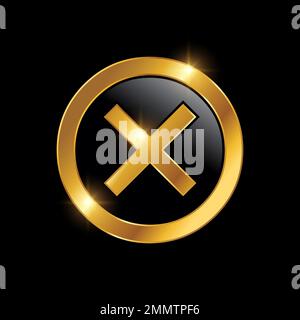 Icona Golden Luxury X Sign su sfondo nero con effetto oro brillante Illustrazione Vettoriale