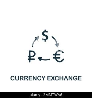 Icona di cambio valuta. Semplice segnale monocromatico dalla collezione di elementi dell'aeroporto. Icona di cambio valuta per logo, modelli, web design e. Illustrazione Vettoriale