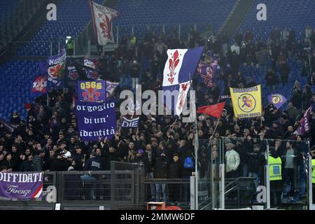 Roma, Lazio. 29th Jan, 2023. Tifosi Fiorentina durante la Serie Una partita tra SS Lazio e Fiorentina allo stadio Olimpico di Roma, 29th gennaio 2023. $Fotografo01 di credito: Agenzia indipendente di foto/Alamy Live News Foto Stock