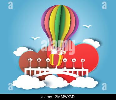 Modello di biglietto di auguri per San Valentino, illustrazione del taglio della carta vettoriale Illustrazione Vettoriale