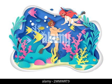 Concetto di vettore snorkeling per banner web, pagina web Illustrazione Vettoriale