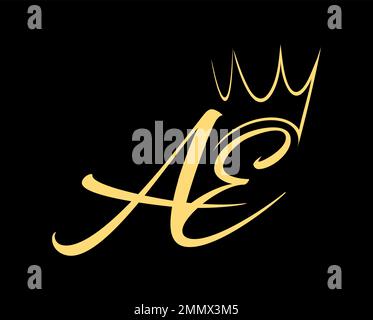 Un'illustrazione vettoriale su sfondo nero di Crown Monogram Logo Initial AE Illustrazione Vettoriale