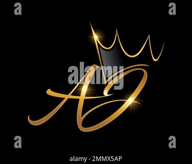 Un'illustrazione vettoriale su sfondo nero di Golden Crown Monogram Logo Initial AJ Illustrazione Vettoriale