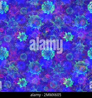 Astratto senza giunture patern di diversi tipi di virus patogeni, coronavirus, herpes, rendering 3D Foto Stock