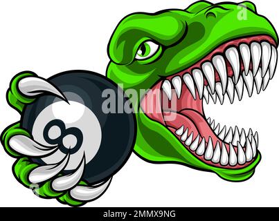 Dinosauro arrabbiato Pool Ball Biliardo Mascot Cartoon Illustrazione Vettoriale