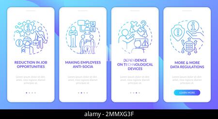 L'ICT nelle aziende è svantaggiata dalla schermata dell'app mobile di onboarding a gradiente blu Illustrazione Vettoriale