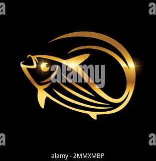 Un'illustrazione vettoriale su sfondo nero con effetto oro brillante dell'icona Golden Luxury Fish Vector Illustrazione Vettoriale