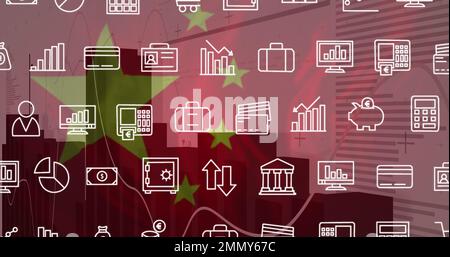 Composizione di icone digitali online su background di elaborazione dati Foto Stock