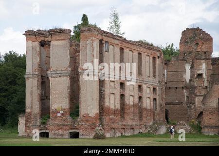 Rovine del tardo barocco Palazzo di Finckenstein a Kamieniec, in Polonia, costruito nel XVIII secolo per la nobile famiglia di Finck von Finckenstein, chiamata il Pr orientale Foto Stock