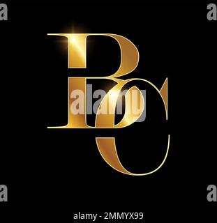 Un vettore Illustrazione su sfondo nero con effetto oro brillante del monogramma d'oro Logo lettere iniziali BC Illustrazione Vettoriale