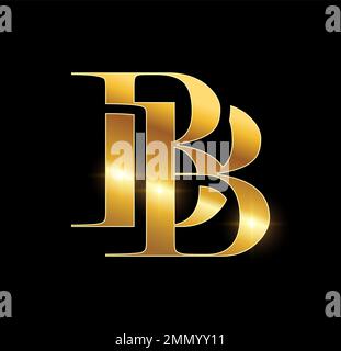 Un vettore Illustrazione su sfondo nero con effetto oro brillante del logo Monogramma Oro lettere iniziali BB Illustrazione Vettoriale
