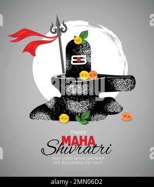 Happy Maha Shivratri Festival sfondo, Vector Illustration of Shivlingam Statua (simbolo del Signore Shiva). Vettore di shivling. Illustrazione Vettoriale