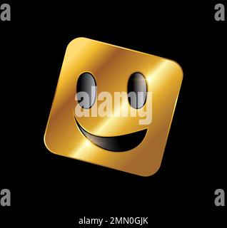 Un'illustrazione vettoriale su sfondo nero con effetto lucentezza oro dell'icona vettoriale del logo Smiley dorato Illustrazione Vettoriale