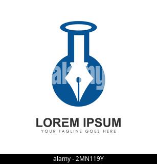 Penna stilografica e logo per provetta isolato su sfondo bianco Illustrazione Vettoriale