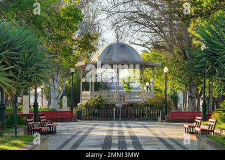 Parco pubblico nel centro storico della città di Tavira, provincia dell'Algarve, Portogallo. Foto Stock