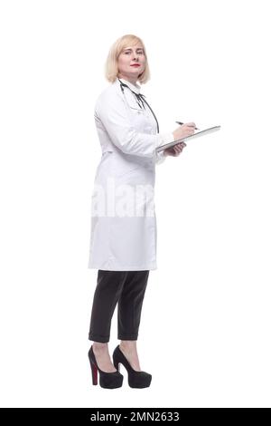 in full growth.qualified medico femminile con appunti. Foto Stock