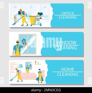 Set di modelli per banner vettoriali per servizi di pulizia professionali Illustrazione Vettoriale