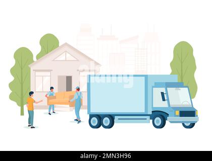 Servizio di consegna mobili concetto vettore piatto illustrazione Illustrazione Vettoriale