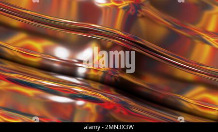 Lastra di metallo rosso fiery con forma ondulata montagnosa che scorre dall'alto a destra in basso a sinistra astratto, drammatico, moderno, lussuoso e di alto livello 3D ren Foto Stock