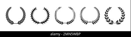 Laurel Wreath Silhouette Leaf Element Set Vector Illustration Illustrazione Vettoriale