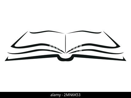 libro - immagine in bianco e nero del simbolo vettoriale di un libro aperto, sfondo bianco Illustrazione Vettoriale
