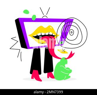 Televisione lavaggio del cervello - disegno piatto colorato di stile con elementi lineari Illustrazione Vettoriale