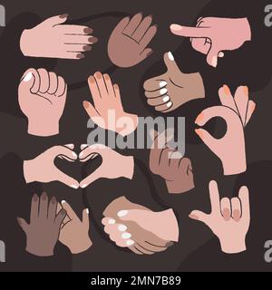 Adesivi gestuali, set vettoriale misto di persone diverse Illustrazione Vettoriale