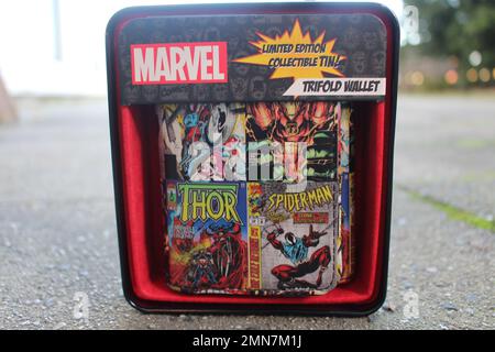 Gennaio 29 2023 - Marvel edizione limitata collezionabile portafoglio triplo a Vancouver, British Columbia Canada Foto Stock