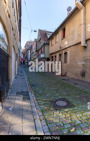 Piccolo vicolo nella storica Bohnenviertel, centro città, Stoccarda, Baden wuerttemberg, Germania meridionale, Europa centrale Foto Stock