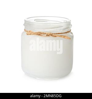 Olio di cocco organico in vaso isolato su bianco. Cucina sana Foto Stock