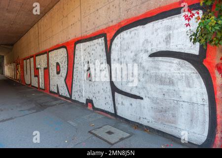 VFB Stattgart Ultras graffiti in un tunnel a Untertürkheim, Benzviertel, Stoccarda, Germania meridionale, Europa centrale Foto Stock