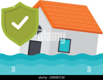 Heavy Rain Extreme Weather Coverage Vector Icon Design, simbolo di protezione contro le perdite finanziarie, simbolo di gestione del rischio, Water Damage House o catastrofico Illustrazione Vettoriale