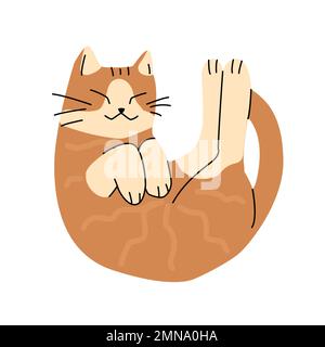 Illustrazione di carino gatto divertente con strana posa. Isolato alla moda semplice arte di gioioso gatto arancione. Illustrazione Vettoriale