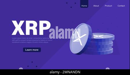 Banner di criptovaluta XRP su sfondo viola. Concetto di criptovaluta virtuale Illustrazione Vettoriale