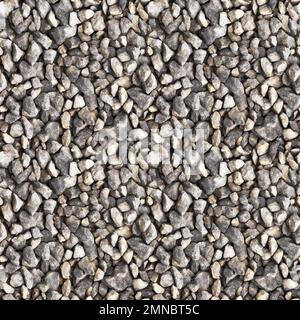 Superficie di miscela di pietra frantumata di frazioni diverse, struttura di pietra. Rendering 3D. Sfondo senza giunture Foto Stock