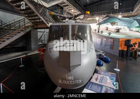 Yeovilton.Somerset.United Kingdom.October 23rd 2022.A l'elicottero Westland Lynx HAS.3 è in mostra al Fleet Air Museum di Somerset Foto Stock