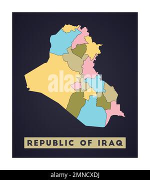 Mappa della Repubblica di Iraq. Poster del paese con le regioni. Forma della Repubblica di Iraq con il nome del paese. Illustrazione del vettore freddo. Illustrazione Vettoriale