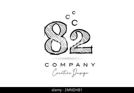 disegno a mano numero 82 logo icona design per modello aziendale o business. Logotipo creativo in stile matita Illustrazione Vettoriale